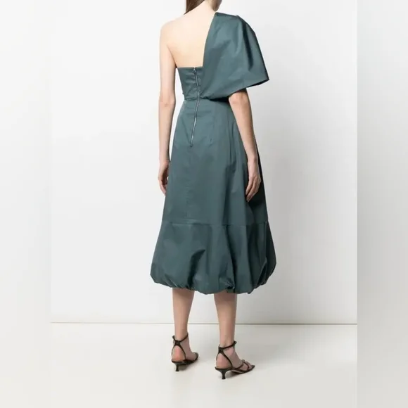 TIBI Eco One Shoulder Dress In Green Size 6 NWT Organic Cotton Party Holiday - Picture 4 of 14